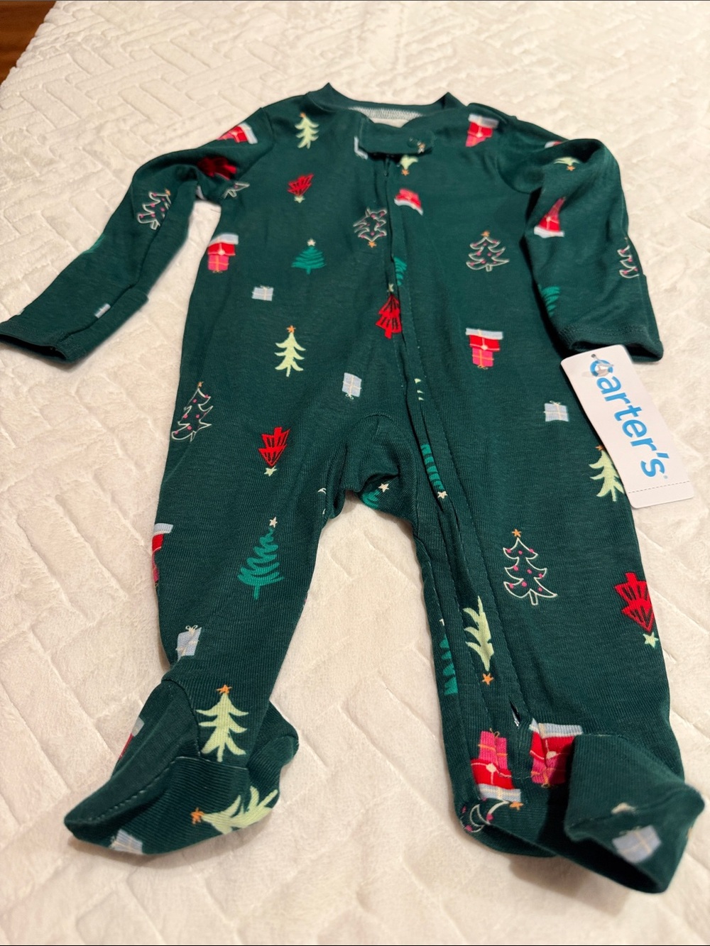 Carter's Green Christmas Tree & Gift Footed One-Piece size 3mos